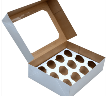 Cupcake Boxes 12 Holes White Brown