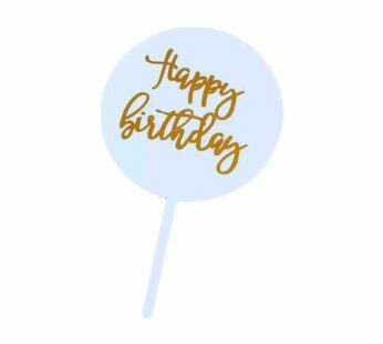 Happy Birthday Gold on Blue Round Topper