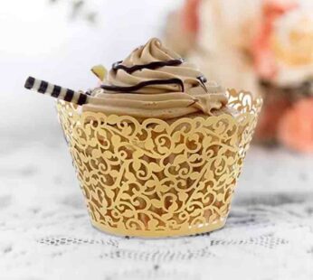 Single Piece Gold Lace Cupcake Case